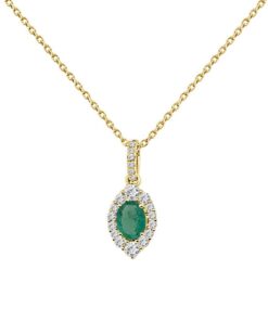 Fancy Halo Oval 0.43 Carat Emerald 18 Inch Necklace
