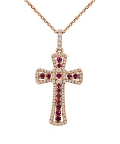 Cross 0.45 Carat Round Ruby 18 Inch Necklace