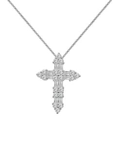 Channel Baguette Cross 0.56 Carat Diamond 18 Inch Necklace