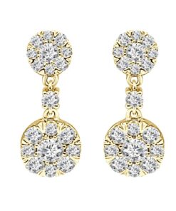 Dbl Round Cluster Drop 1.27 Carat Diamond Earrings