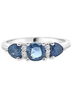 3 Sapphires With Dia Ladies 1.40 Carat Blue Sapphire Ring