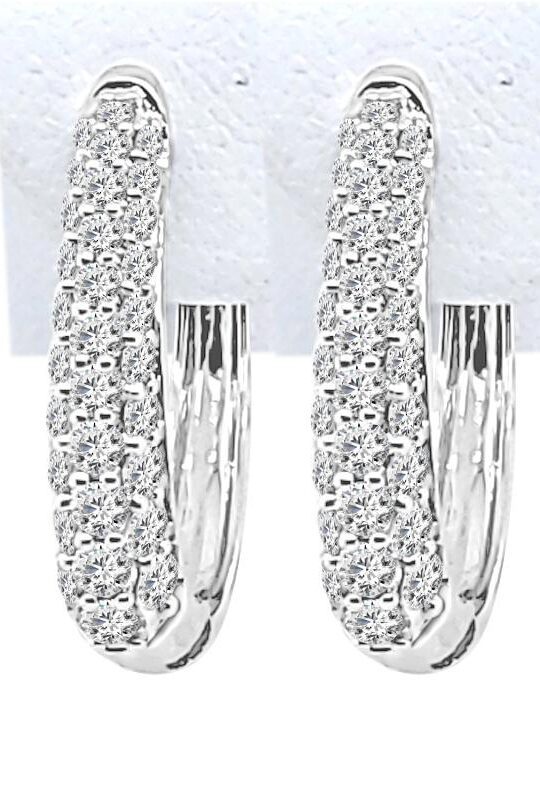 Tapered Oval Pave Hoop 1.03 Carat Diamond Earrings