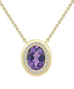 Brushed Oval Halo 1.52 Carat Amethyst Necklace
