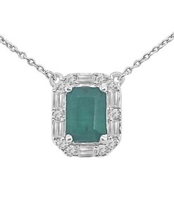 Alt Rd & Baguette Emerald Halo 1.00 Carat Emerald Necklace