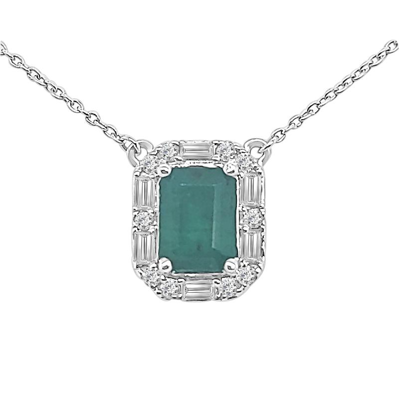 Tiesh Emerald and Diamond Modern Cluster Pendant set in White Gold - Tiesh
