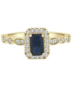 Emerald Halo With Scallop Band 0.70 Carat Blue Sapphire Ring