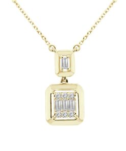 Bezel Mosaic Emerald Drop 0.32 Carat Diamond 18 Inch Necklace