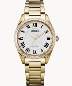 Citizen Arezzo White Dial Gold Tone Diamond Ladies Watch