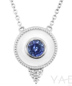 Regalia White Enamel Rd Halo 0.45 Carat Blue Sapphire Necklace