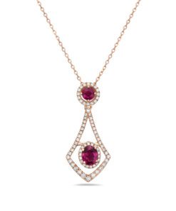 Geometric Halo Drop With 14k Chain 0.72 Carat Ruby Necklace