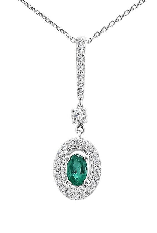 Halo Cable 0.50 Carat Oval Emerald Necklace