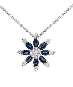 Starburst Dia Ctr Cluster Cable 1.28 Carat Marquise Blue Sapphire Necklace