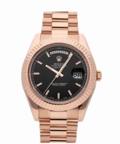 Rolex Day Date President 40mm 18k Rose Gold Fluted Bezel Black Dial Watch 218235