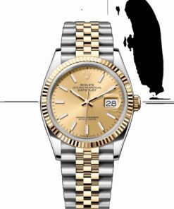 Rolex Datejust 36mm 2 Tone 18k Yellow Gold & Stainless Steel Champagne Dial Fluted Bezel Jubilee Watch 126233