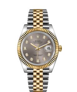 Rolex Datejust 36mm 2 Tone 18k Yellow Gold & Stainless Steel Gray Diamond Dial Fluted Bezel Jubilee Watch 116233