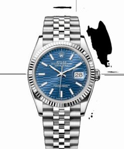 Rolex Datejust 36mm 18k White Gold Fluted Bezel Blue Motif Dial Jubilee Stainless Steel Watch 126234