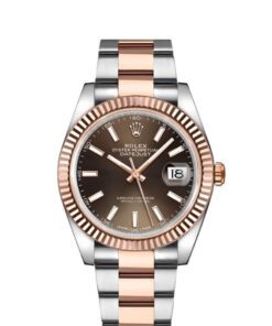 Rolex Datejust 41mm 2 Tone Stainless Steel & 18k Rose Gold Fluted Bezel Chocolate Dial Oyster Steel Watch 126331