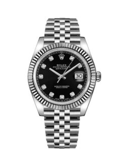 Rolex Datejust 41mm 18k White Gold Fluted Bezel Black Diamond Dial Jubilee Stainless Steel Watch 126334