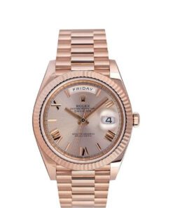 Rolex Day Date President 40mm 18k Rose Gold Fluted Bezel Sundust Dial Roman Watch 228235