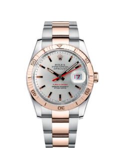 Rolex Datejust Turnograph 36mm 2 Tone 18k Everose Gold & Stainless Steel Silver Dial Fluted Bezel Oyster Steel Watch 116261