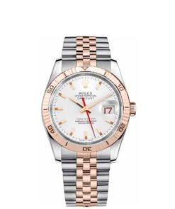 Rolex Datejust Turnograph 36mm 2 Tone 18k Everose Gold & Stainless Steel White Dial Fluted Bezel Jubilee Steel Watch 116261