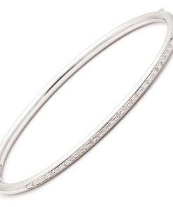 Silver Prong Set Hinge 0.10 Carat Diamond Bangle