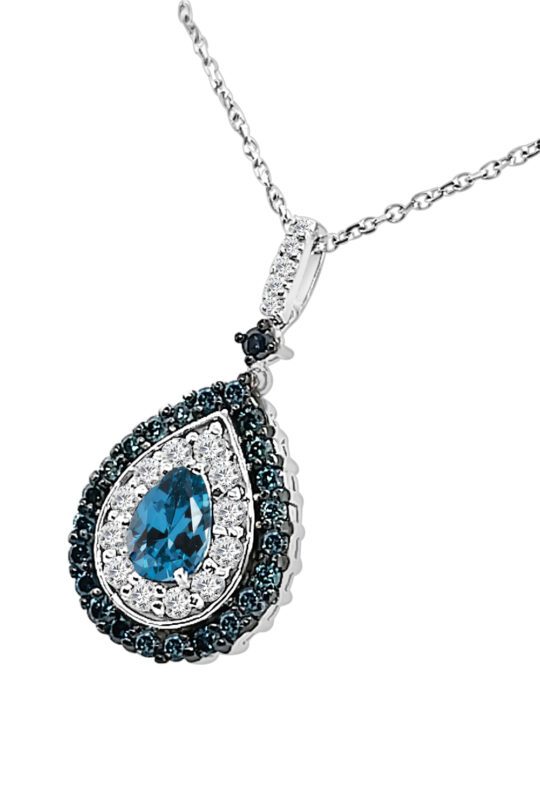Pear Ctr Dbl Halo Of Bt And Dia Cable 0.80 Carat Necklace