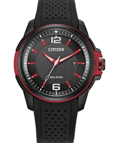 Red Accents Black Tone Mens Watch