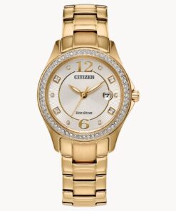 Crystal Bezel Champagne Dial Gold Tone Ladies Watch