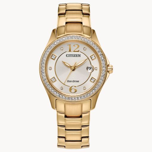 Crystal Bezel Champagne Dial Gold Tone Ladies Watch