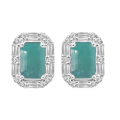 Alt Rd & Baguette Emerald Halo 1.10 Carat Earrings