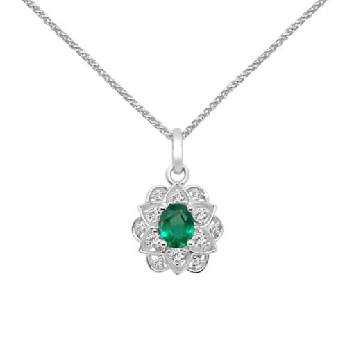 Oval Floral Halo Spiga 0.29 Carat 18 Inch Necklace