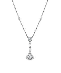 Rd Halo And Fan Drop Station 0.84 Carat 18 Inch Necklace