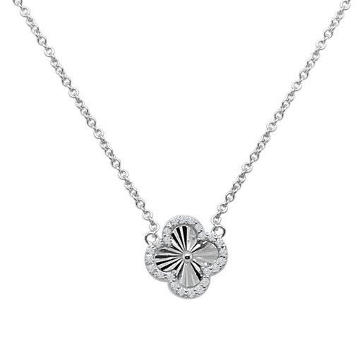 D/c Clover With Halo 0.09 Carat 18 Inch Necklace