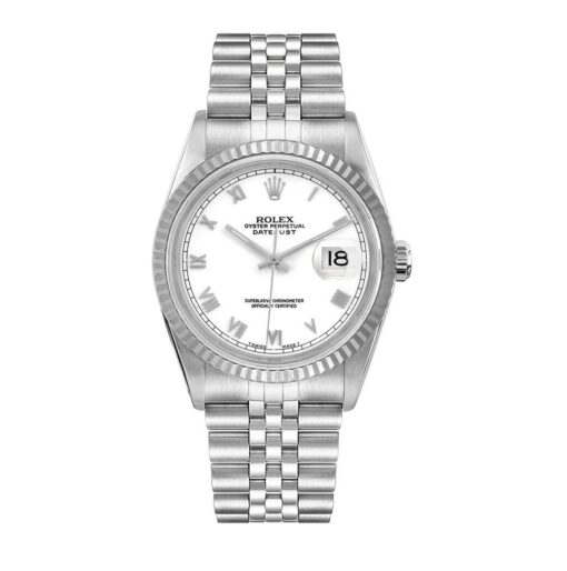 Rolex Date Just White Roman Dial 16220 36mm Jubilee Band Fluted Bezel