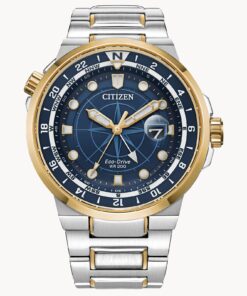 Blue Dial Dual Time Zones Two-Tone Mens Watch