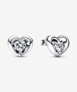 Radiant Heart And Floating Stone Stud Earrings