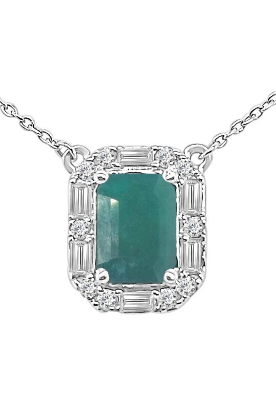 Alt Rd & Baguette Emerald Halo 1.00 Carat Necklace