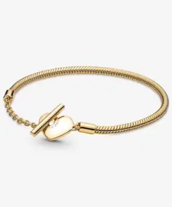 Snake Chain With Heart T Bar Clasp Bracelet
