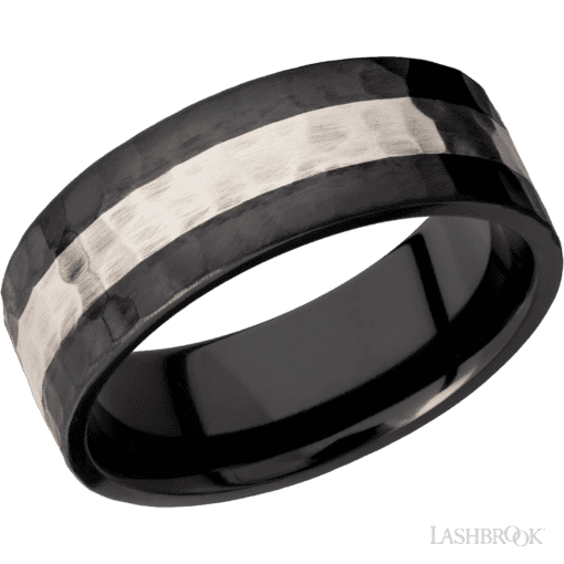 Hammered W/ Sterling Inlay Sz 10 Mens Wedding Band