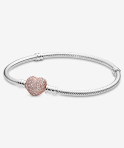 Rose Pave Heart Clasp Bracelet