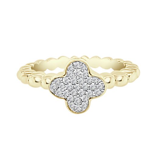 Pave Clover Beaded 0.15 Carat Ring