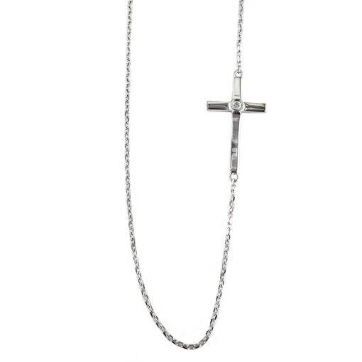 Polished Cable Cross 0.04 Carat 18 Inch Necklace