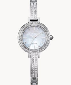 Crystal Detail With Mop Dial Silver Tone Ladies Watch
