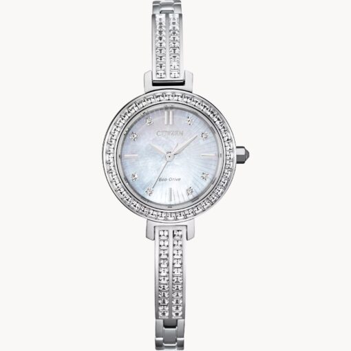 Crystal Detail With Mop Dial Silver Tone Ladies Watch