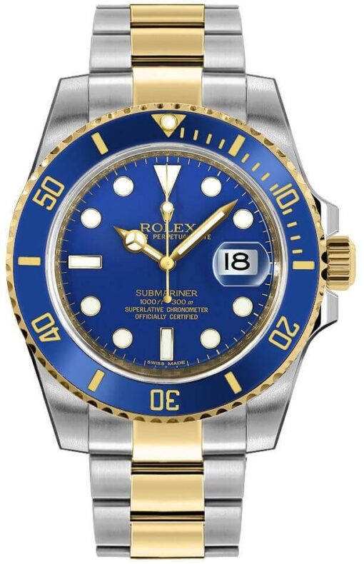Submariner Oyster Bluesy 116613LB 40mm Fluted Band Box and Papers Included Bezel