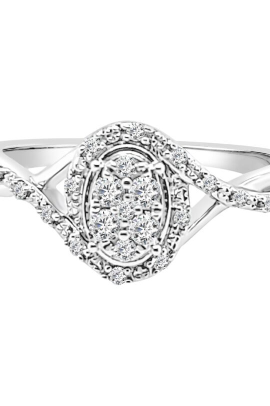 Twist Shank Cluster Oval Halo 0.20 Carat Engagement Ring