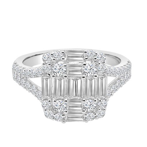 Halo Mosaic Side Stones 1.72 Carat Engagement Ring