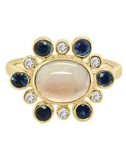 Alt Sapp & Dia Halo With Oval Cabochon Ladies Ring