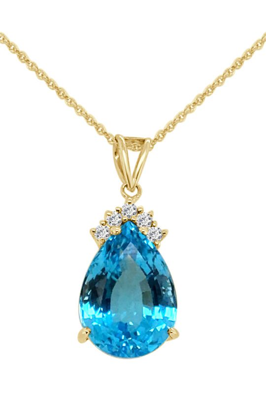 Teardrop Blue Topaz And Dia 18 Inch Necklace